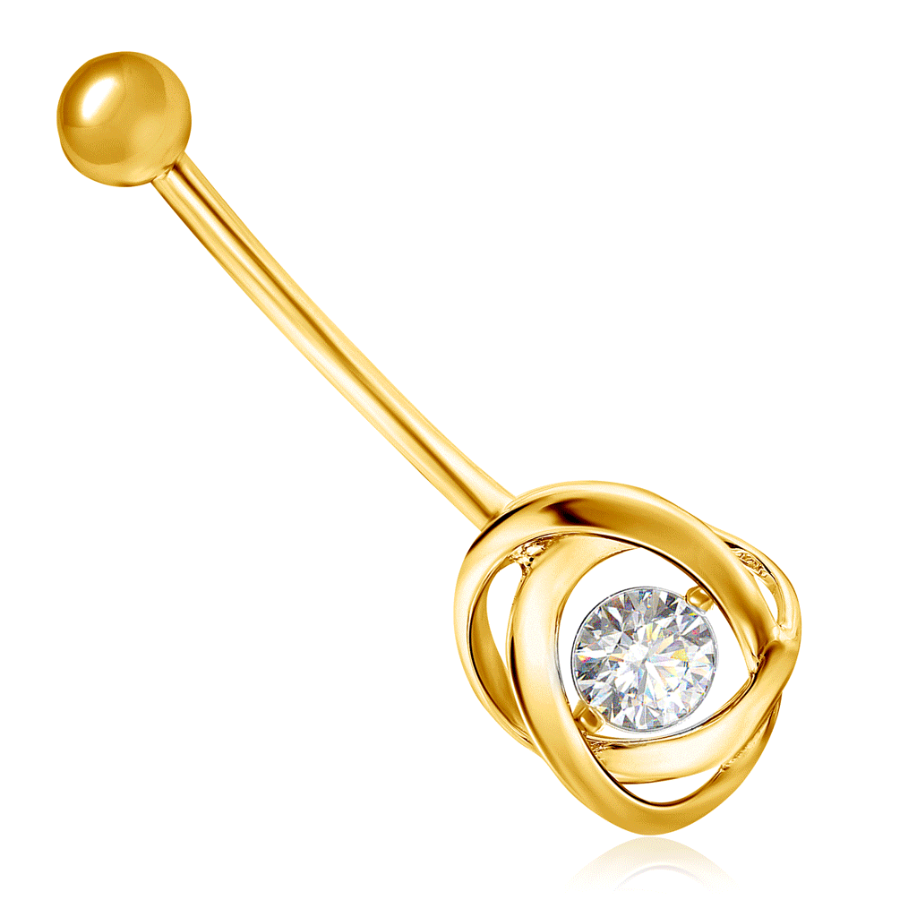 Пирсинг из желтого золота с танцующим бриллиантом