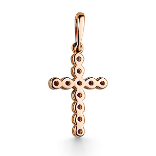 Крест декоративный из красного золота с рубином