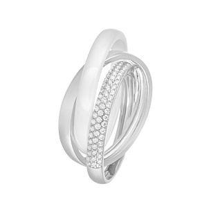 Кольцо из серебра с фианитами, керамикой