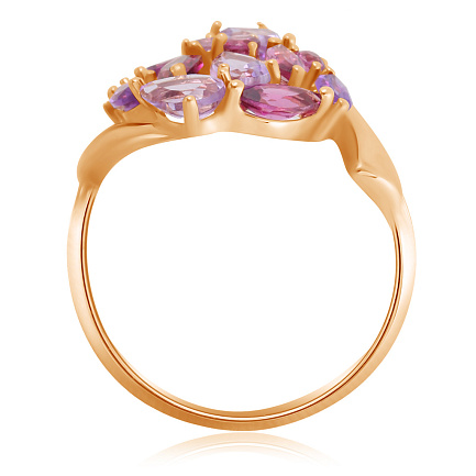 Кольцо из красного золота с аметистом, родолитом