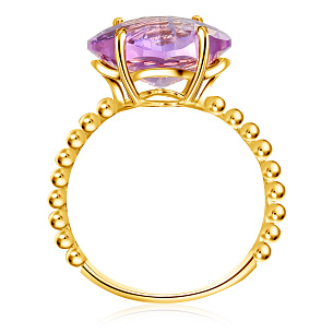 Золотое кольцо с бриллиантом, аметистом