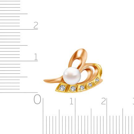 Кольцо из золота с жемчугом и фианитами