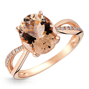 Золотое кольцо с бриллиантами, морганитом