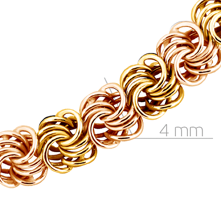 Браслет ручной работы из комбинированного золота с фианитом, плетение розочка