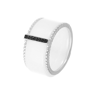 Серебряное кольцо с фианитом, керамикой