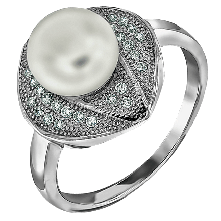 Кольцо из серебра с жемчугом и фианитами