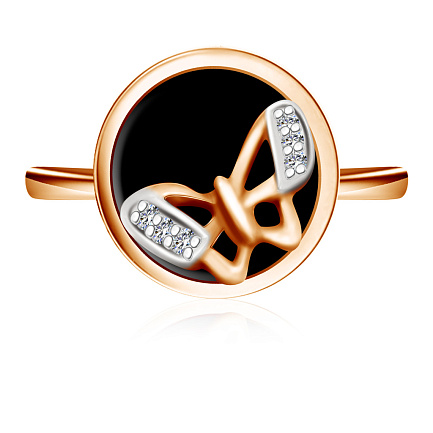 Кольцо из золота с ониксом и бриллиантами