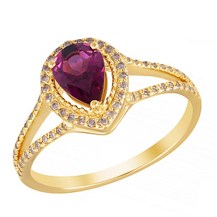 Золотое кольцо с бриллиантами, родолитом