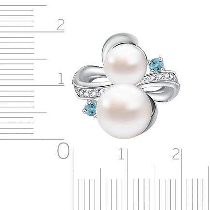 Серебряное кольцо с жемчугом, топазами и фианитами