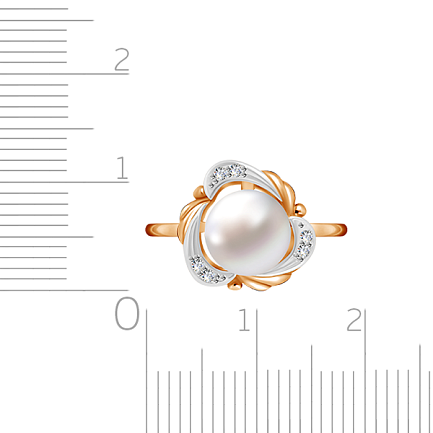 Кольцо из красного золота с жемчугом, фианитами Сваровски