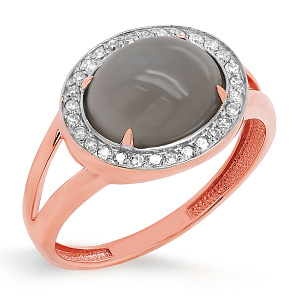 Золотое кольцо с бриллиантами, лунным камнем