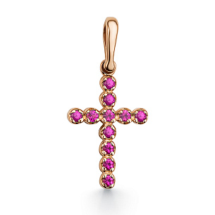 Крест декоративный из красного золота с рубином