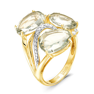 Золотое кольцо с кварцем, бриллиантами