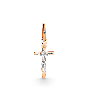 Крест ручной работы из красного золота с бриллиантом