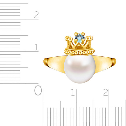 Серебряное кольцо с золочением, жемчугом и топазом