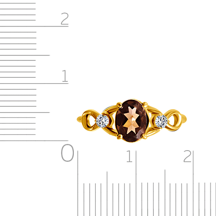 Кольцо из желтого золота с фианитами и раухтопазом