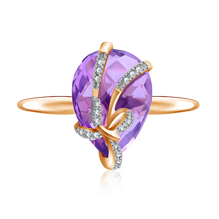 Кольцо с аметистом и бриллиантами из золота