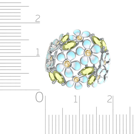 Кольцо из серебра с фианитом, хризолитом