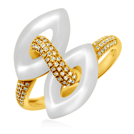 Кольцо из белого золота с бриллиантами, ониксом
