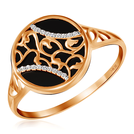 Золотое кольцо с ониксом и фианитами