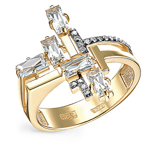 Золотое кольцо с бриллиантами, хрусталем