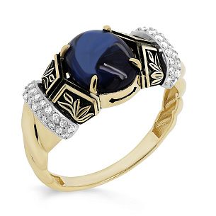 Золотое кольцо с бриллиантами, кианитом