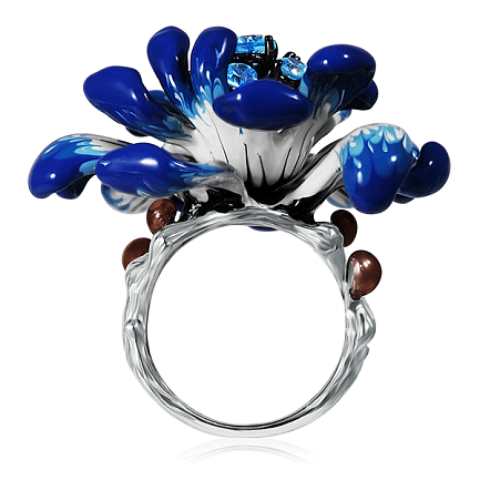 Серебряное кольцо с эмалью и фианитами