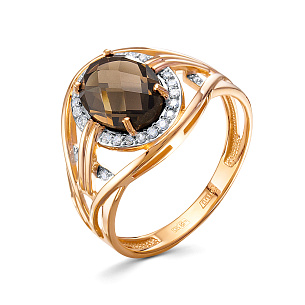 Золотое кольцо с бриллиантами, раухтопазом