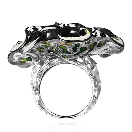 Серебряное кольцо с эмалью и фианитами
