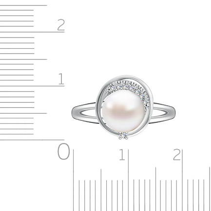 Кольцо из серебра с жемчугом, фианитом