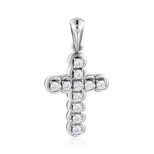 Крест декоративный из белого золота с бриллиантом