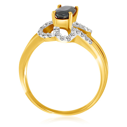Кольцо из желтого золота с бриллиантами, сапфиром