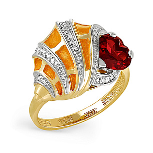 Золотое кольцо с родолитом, бриллиантами
