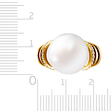 Кольцо из желтого золота с бриллиантами, жемчугом