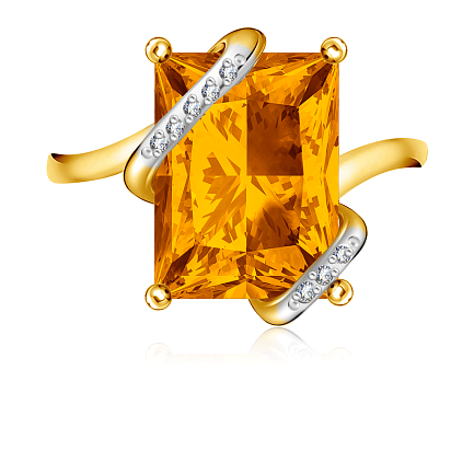 Золотое кольцо с цитрином и бриллиантами