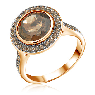 Кольцо из красного золота с бриллиантами и кварцем