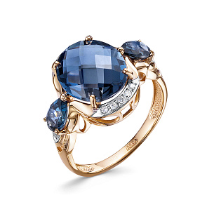 Золотое кольцо с бриллиантами, топазами