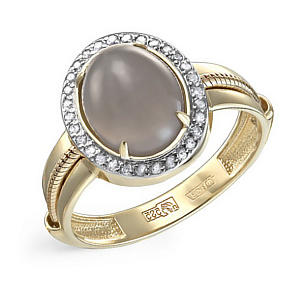 Золотое кольцо с лунным камнем, бриллиантами