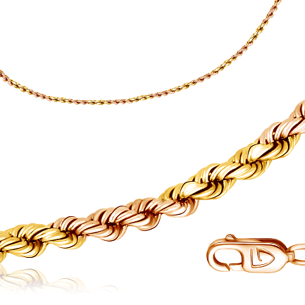 Цепь ручной работы из комбинированного золота, плетение верёвочка