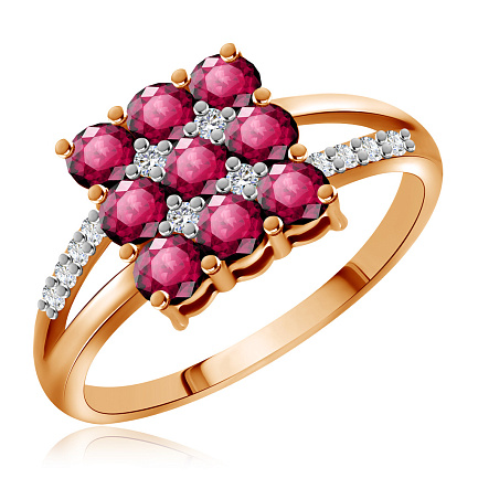 Кольцо из золота с рубинами и бриллиантами