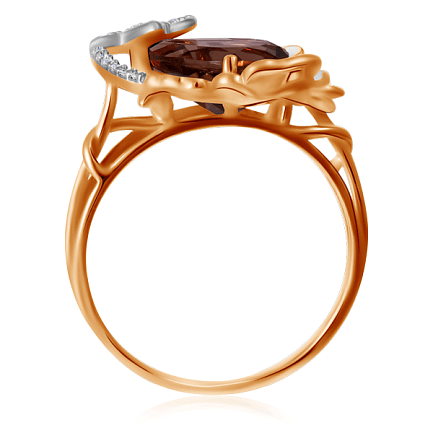 Золотое кольцо с раухтопазом, фианитами и эмалью