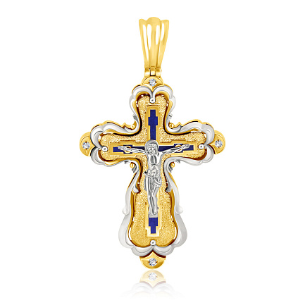 Крест из желтого золота с бриллиантами и эмалью