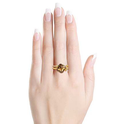 Кольцо из желтого золота с бриллиантами, кварцем