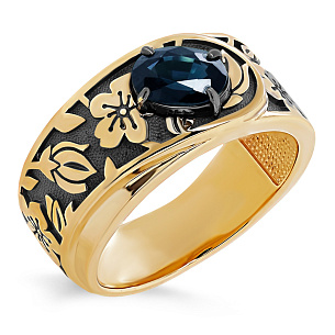 Кольцо из желтого золота с сапфиром, бриллиантами