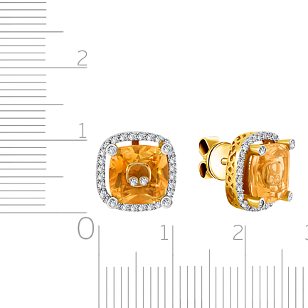 Серьги-пуссеты с бриллиантами и цитрином из желтого золота