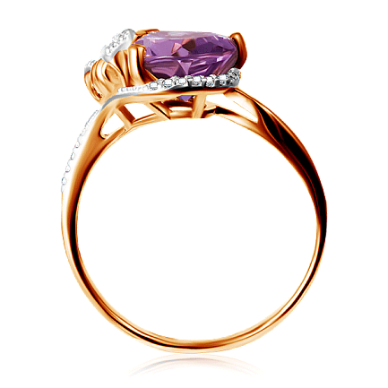 Кольцо из красного золота с аметистом, фианитом