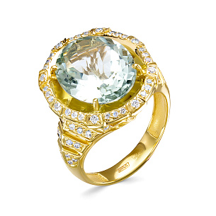 Кольцо из желтого золота с кварцем, бриллиантами