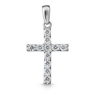 Крест декоративный из белого золота с бриллиантом