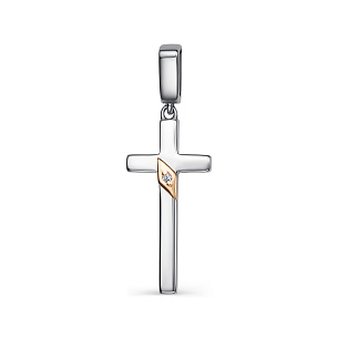 Крест декоративный из серебра с бриллиантом