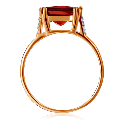 Кольцо из красного золота с гранатом, фианитом